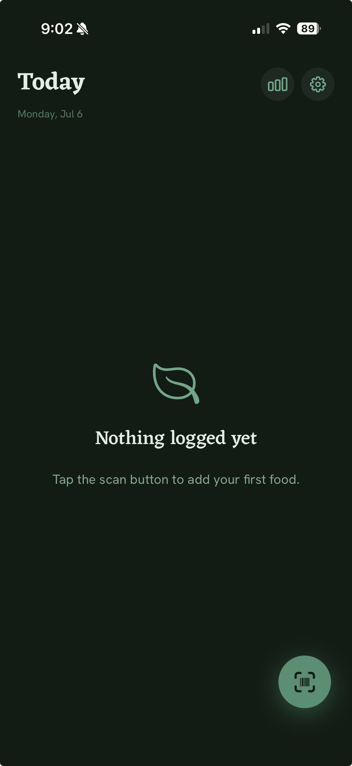 Theli home screen in its dark theme